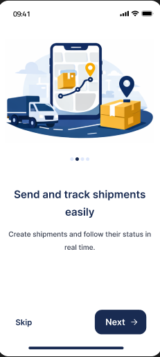 Cruizi shipment tracking onboarding screen