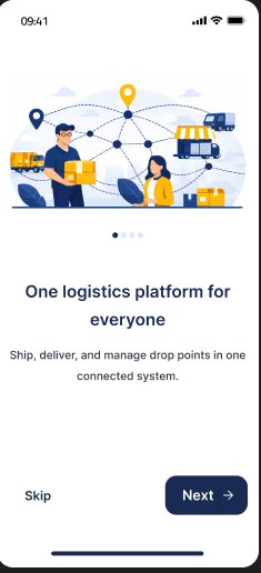 Cruizi logistics platform onboarding screen